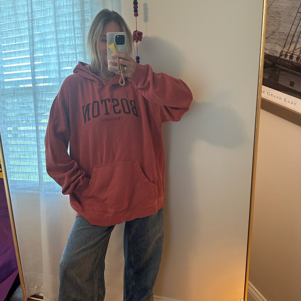 Red oversized vintage Boston, MA hoodie